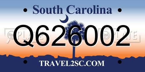 Q626002 South Carolina License Plate