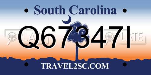 Q67347I South Carolina License Plate