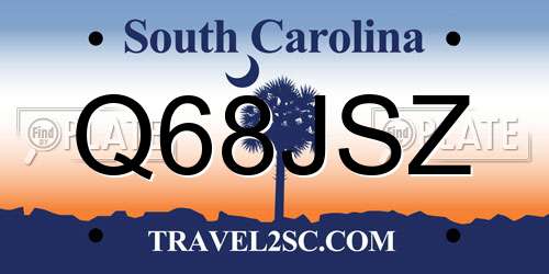 Q68JSZ South Carolina License Plate