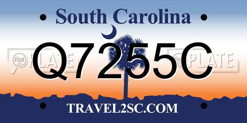 Q7255C South Carolina License Plate