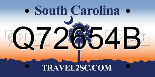 Q72654B South Carolina License Plate