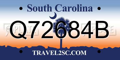 Q72684B South Carolina License Plate