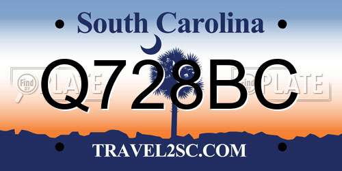 Q728BC South Carolina License Plate