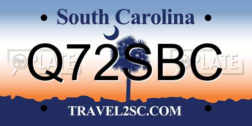 Q72SBC South Carolina License Plate