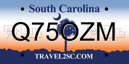 Q75OZM South Carolina License Plate