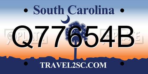 Q77654B South Carolina License Plate