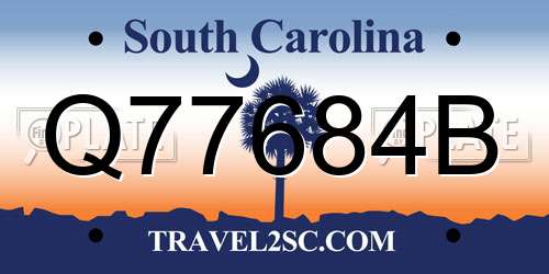 Q77684B South Carolina License Plate
