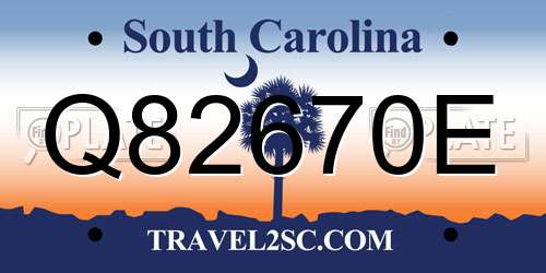 Q82670E South Carolina License Plate