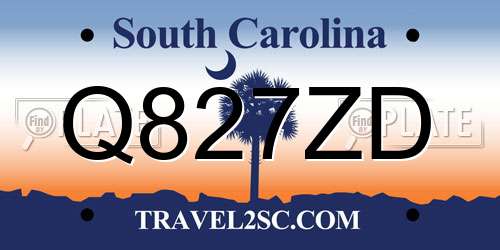 Q827ZD South Carolina License Plate