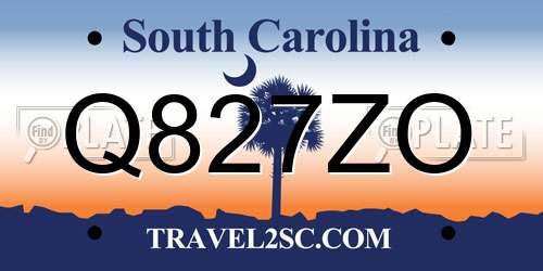 Q827ZO South Carolina License Plate