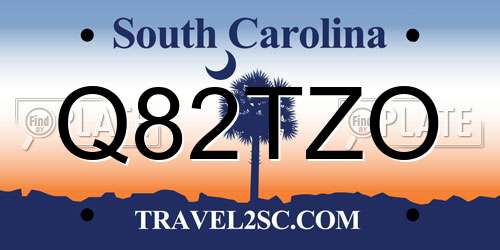 Q82TZO South Carolina License Plate
