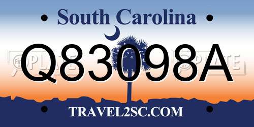 Q83098A South Carolina License Plate