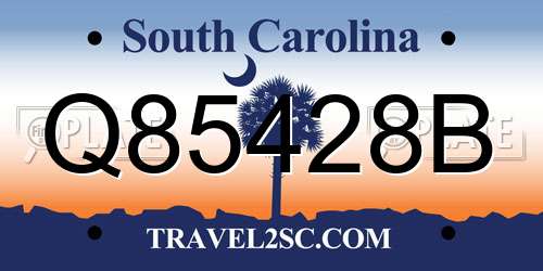 Q85428B South Carolina License Plate