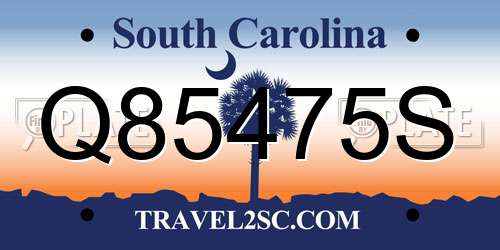 Q85475S South Carolina License Plate