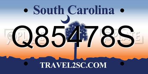 Q85478S South Carolina License Plate