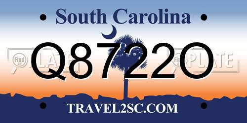 Q8722O South Carolina License Plate