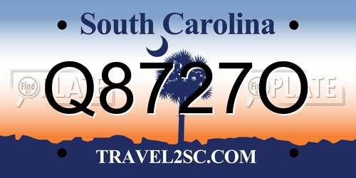 Q8727O South Carolina License Plate