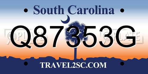 Q87353G South Carolina License Plate
