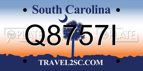 Q8757I South Carolina License Plate