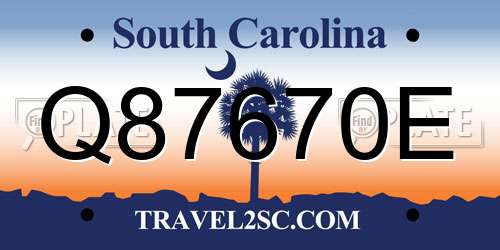 Q87670E South Carolina License Plate