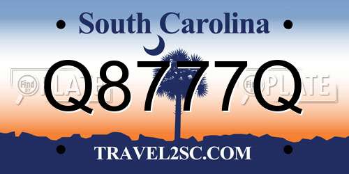Q8777Q South Carolina License Plate