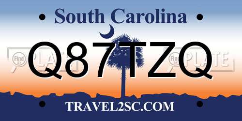 Q87TZQ South Carolina License Plate