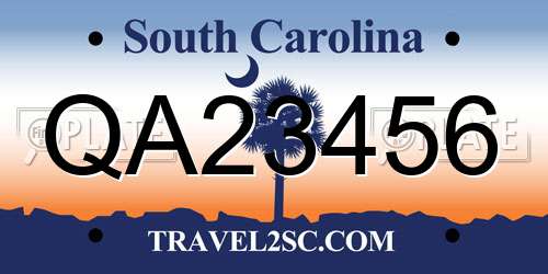 QA23456 South Carolina License Plate