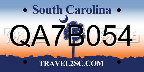 QA7B054 South Carolina License Plate