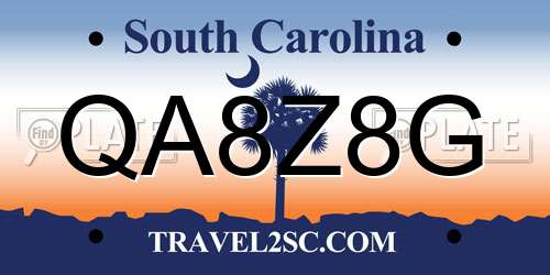 QA8Z8G South Carolina License Plate