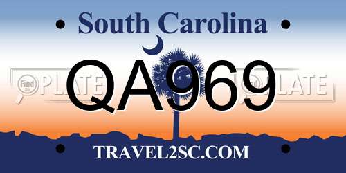 QA969 South Carolina License Plate