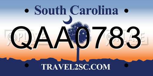 QAA0783 South Carolina License Plate