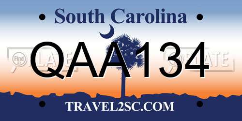 QAA134 South Carolina License Plate