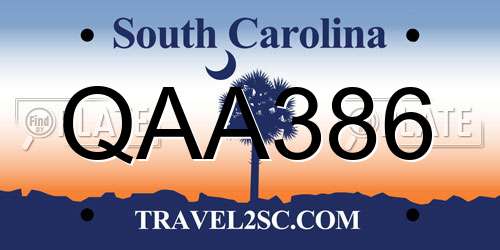 QAA386 South Carolina License Plate