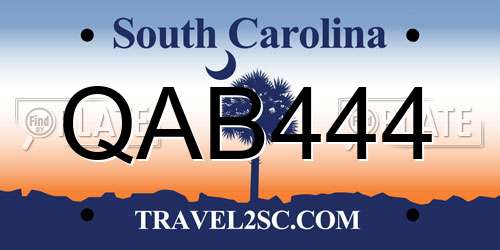 QAB444 South Carolina License Plate