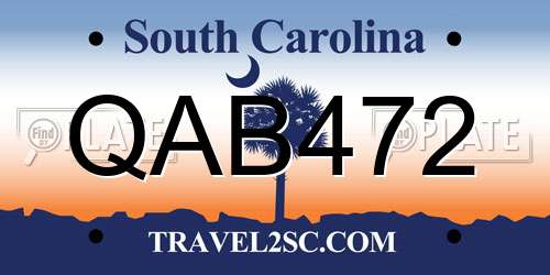 QAB472 South Carolina License Plate