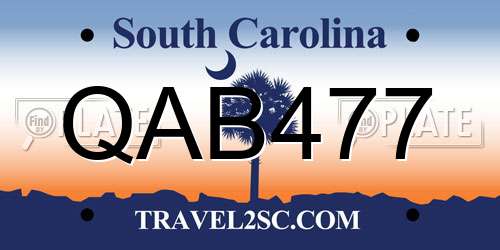 QAB477 South Carolina License Plate