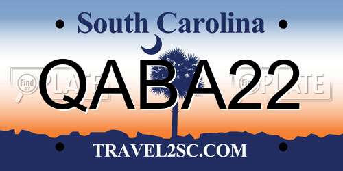 QABA22 South Carolina License Plate