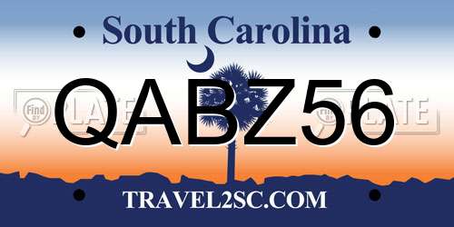 QABZ56 South Carolina License Plate