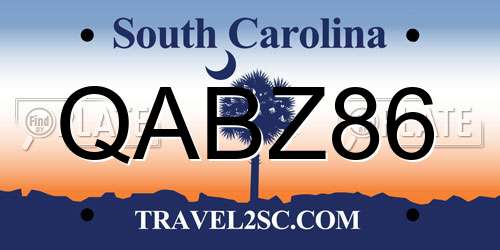 QABZ86 South Carolina License Plate