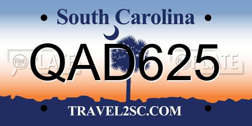 QAD625 South Carolina License Plate