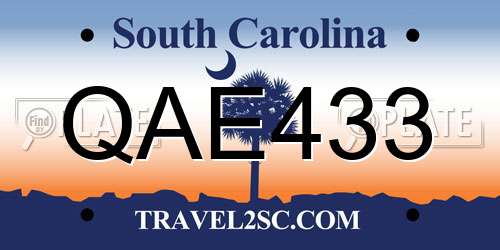 QAE433 South Carolina License Plate