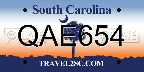 QAE654 South Carolina License Plate
