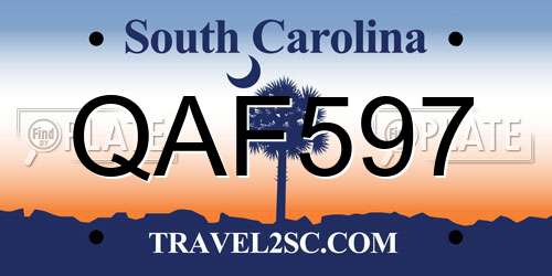 QAF597 South Carolina License Plate