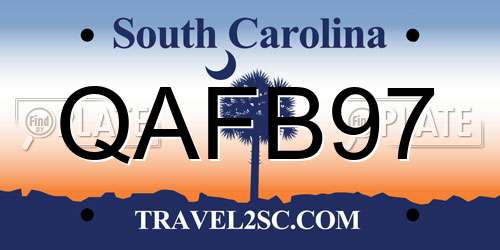 QAFB97 South Carolina License Plate