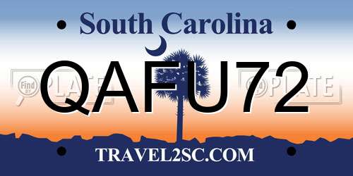 QAFU72 South Carolina License Plate