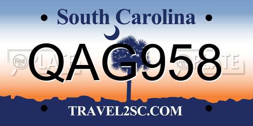 QAG958 South Carolina License Plate