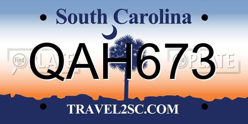 QAH673 South Carolina License Plate