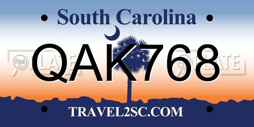 QAK768 South Carolina License Plate