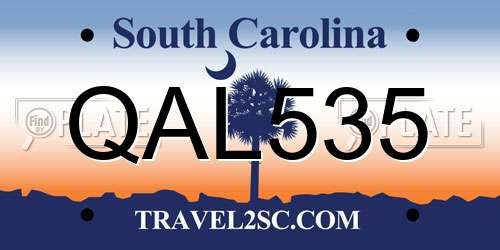 QAL535 South Carolina License Plate