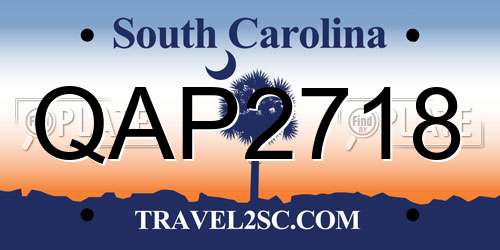 QAP2718 South Carolina License Plate